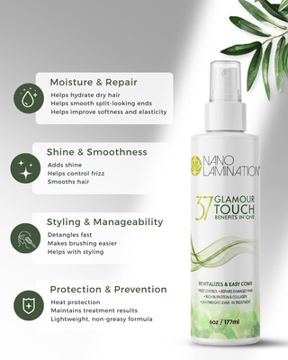 Glamour Touch 37-in-1 leave-in spray for detangling frizz control and heat protection