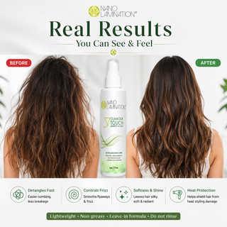Frizzy hair before using Glamour Touch frizz control leave-in spray