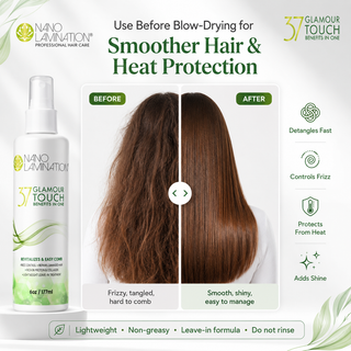 Frizzy hair before using Glamour Touch frizz control leave-in spray