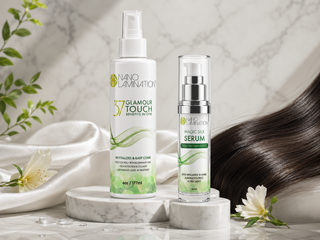 Glamour Touch Leave-In and Magic Silk Serum shine routine for smooth hair